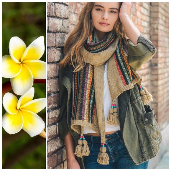 Bohemian Knit Braided & Tassel Scarf - Picture 4 of 8